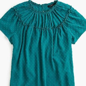 J. Crew Gathered Bib Top in Drapey Swiss Dot, Green (Spicy Jade) Size S NWT